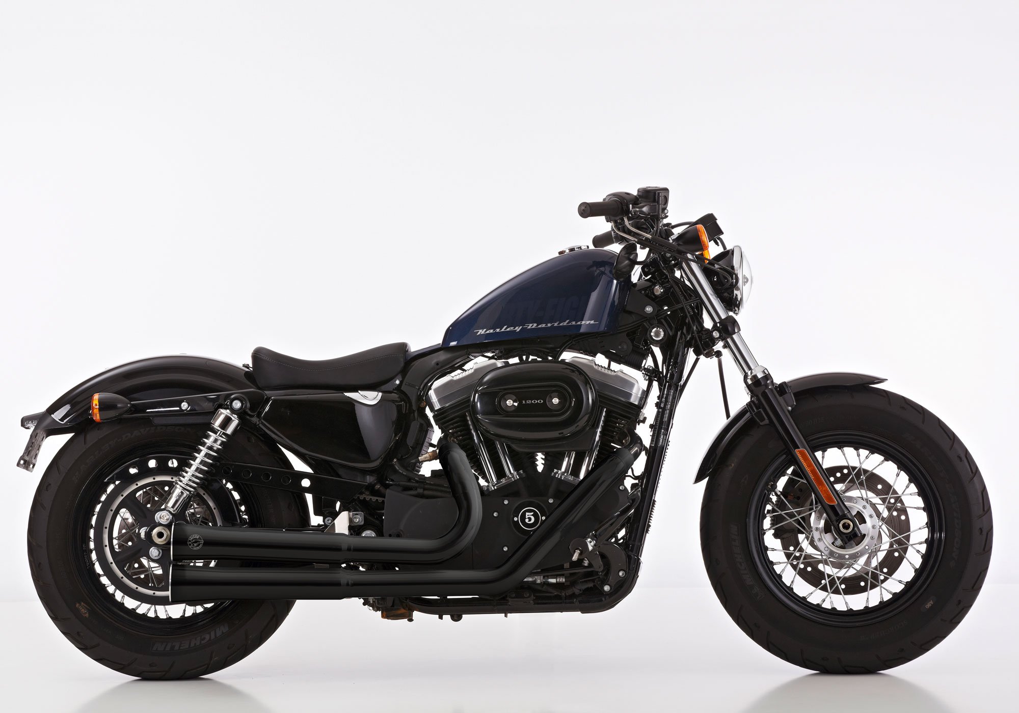 Exhaust HARLEY DAVIDSON SPORTSTER XL 1200C CA CB Custom 2014 2015 2016 Exhaust FALCON Double Groove coated stainless steel color black matte 4MOTO.EU