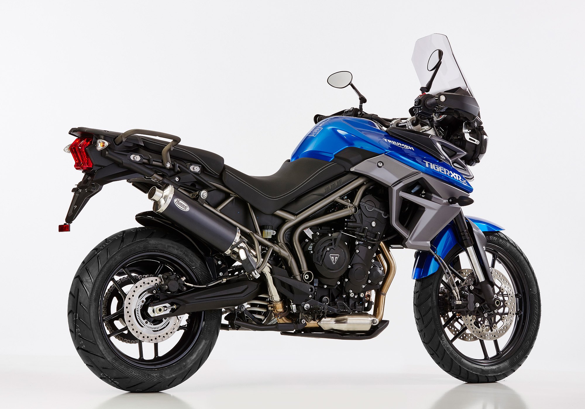Auspuff TRIUMPH Tiger 800 XC anno 2017 Auspuffendstück HURRIC Rac 1 Slip on in Aluminium eloxiert Farbe schwarz